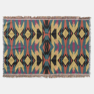 Warm Teal Earth Aztec Desert Gold Shimmer Throw Blanket