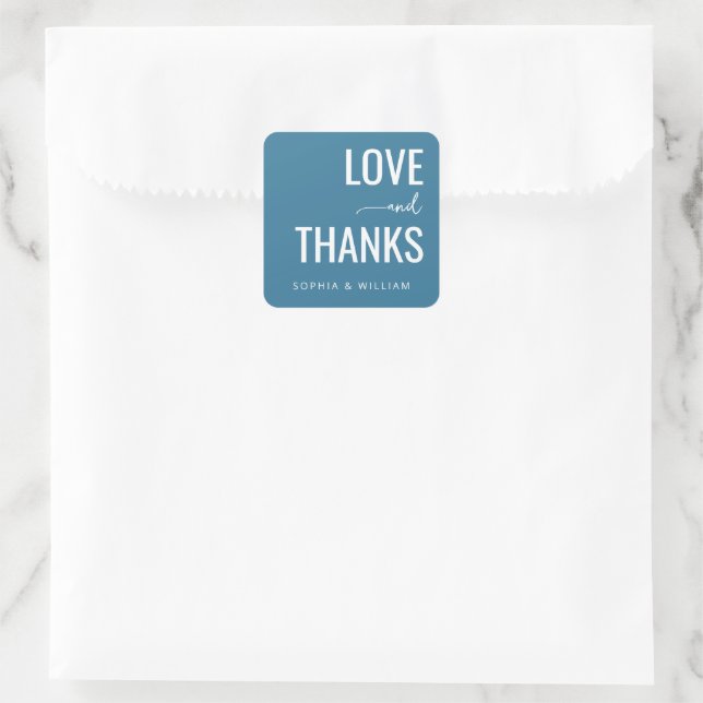 Warm Teal Minimalist Love and Thanks Wedding Stick Square Sticker (Bag)