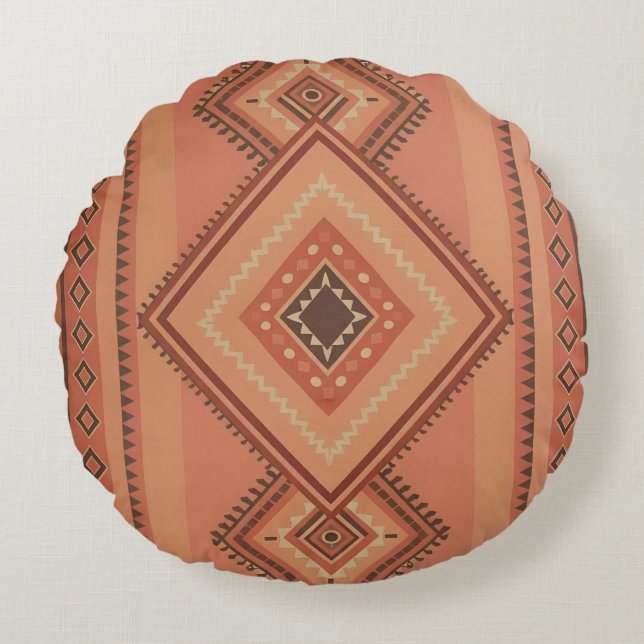 Warm Teracotta Moroccan Tribal Surface Pattern Round Pillow (Front)