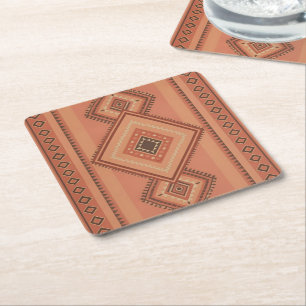 Warm Teracotta Moroccan Tribal Surface Pattern Square Paper Coaster