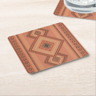 Warm Teracotta Moroccan Tribal Surface Pattern Square Paper Coaster