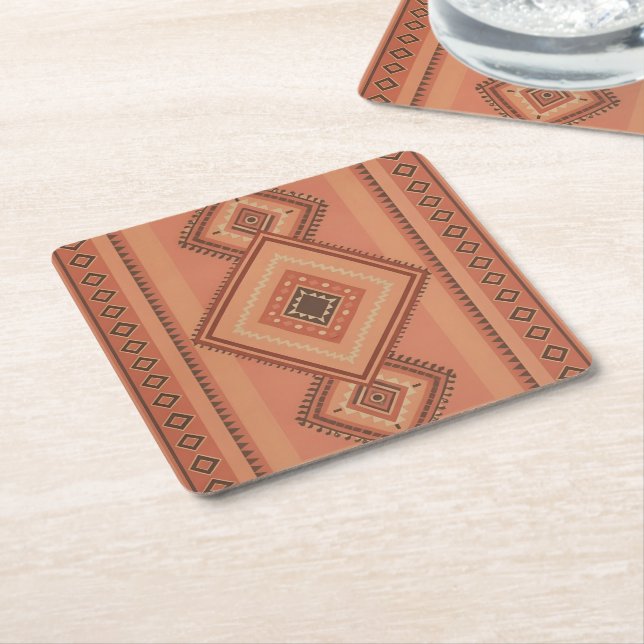 Warm Teracotta Moroccan Tribal Surface Pattern Square Paper Coaster (Angled)