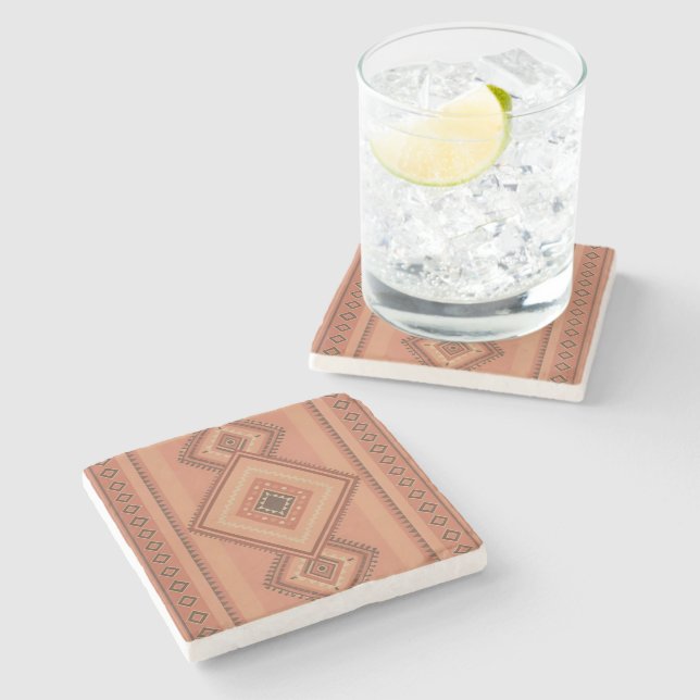 Warm Teracotta Moroccan Tribal Surface Pattern Stone Coaster (Side)