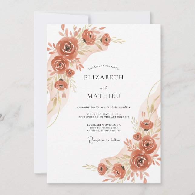 Warm Terracotta Blossom Wedding Invitation (Front)