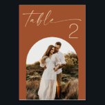 Warm Terracotta Fall Wedding | Sienna Modern Photo Table Number<br><div class="desc">Add a personal touch to your reception with this photo wedding table number, designed to make each table feel more meaningful and easy to find. The warm sienna background (also known as a warm terracotta brown) creates a rich, inviting look while keeping the layout clean and balanced. The photo detail...</div>