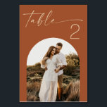 Warm Terracotta Fall Wedding | Sienna Modern Photo Table Number<br><div class="desc">Add a personal touch to your reception with this photo wedding table number, designed to make each table feel more meaningful and easy to find. The warm sienna background (also known as a warm terracotta brown) creates a rich, inviting look while keeping the layout clean and balanced. The photo detail...</div>