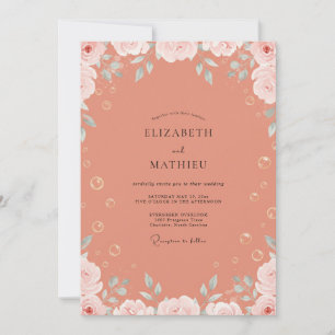 Warm Terracotta Leafy Wedding Invitation