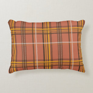 Warm Terracotta Mustard Plaid Aesthetic Accent Pillow