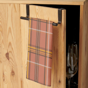 Warm Terracotta Mustard Plaid Aesthetic Kitchen Towel