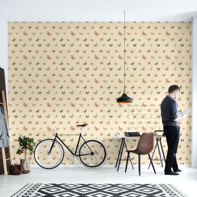 Warm Tone Butterfly Pattern Wallpaper (Living Room)