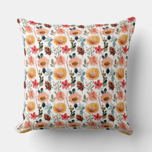 Warm Tone Floral Repeat Pattern Art Throw Pillow