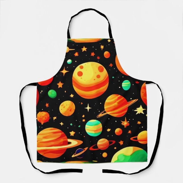 Warm-Toned Cosmic Cartoon Art Apron (Front)