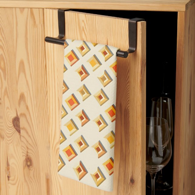 Warm toned embossed geometric diamond pattern kitchen towel (Thirds Fold)
