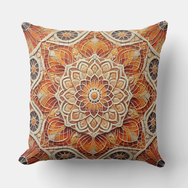 Warm-toned Mandala Art Throw Pillow (Front)