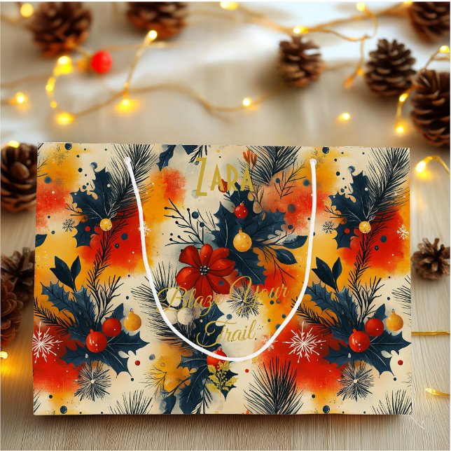 Warm Tones Christmas Gift Bag with Festive Floral  (Creator Uploaded)
