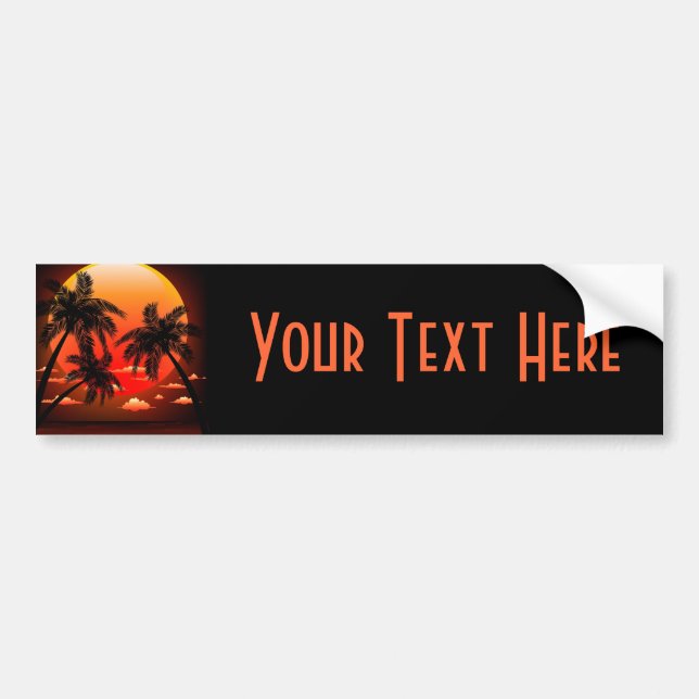 Warm Topical Sunset and Palm Trees bumper Sticker (Front)