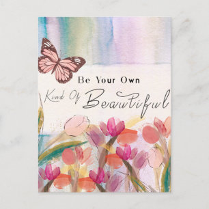 Warm Tulips and Butterfly Quote,Custom Monogram   Postcard