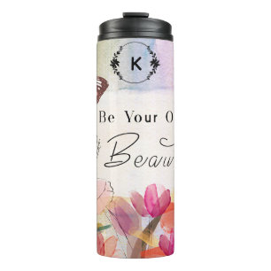 Warm Tulips and Butterfly Quote,Custom Monogram  Thermal Tumbler