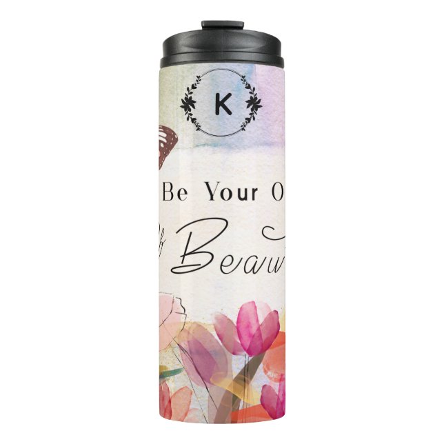 Warm Tulips and Butterfly Quote,Custom Monogram  Thermal Tumbler (Front)