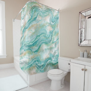 Warm Turquoise Marble Shower Curtain