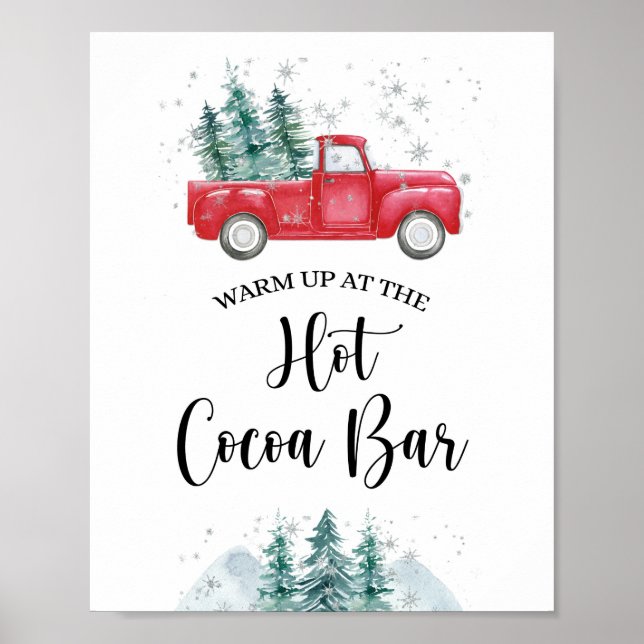 Warm Up at the Hot Cocoa Bar Sign Red Xmas Truck (Front)