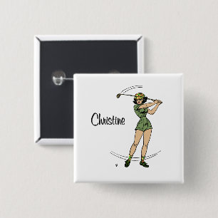 Warm Up for Golfing Personal Lady Golfer 2 Inch Square Button