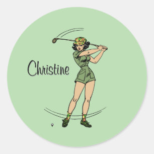 Warm Up for Golfing Personal Lady Golfer Green Classic Round Sticker