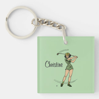 Warm Up for Golfing Personal Lady Golfer Green Keychain