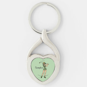 Warm Up for Golfing Personal Lady Golfer Green Keychain