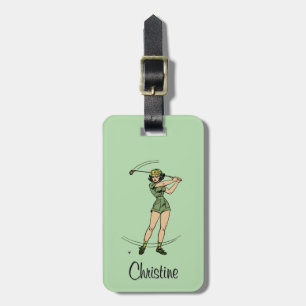 Warm Up for Golfing Personal Lady Golfer Green Luggage Tag