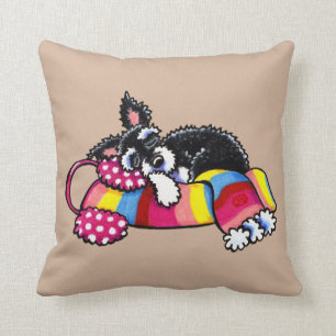 Warm Up Little Schnauzer Neutral Throw Pillow