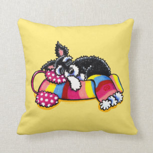 Warm Up Little Schnauzer Throw Pillow