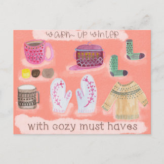 Warm Up Winter - with cozy must haves Postcard