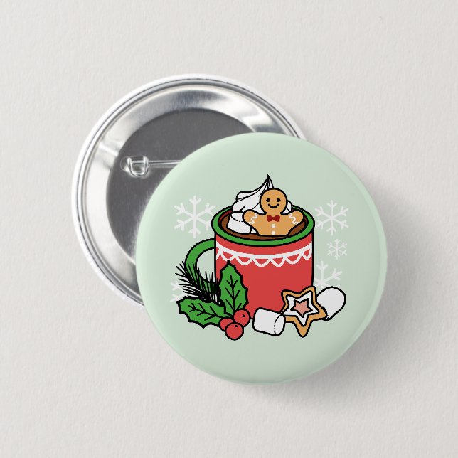 Warm Up with Snow Fall Cocoa Calls - Winter Drink 2 Inch Round Button (Front & Back)