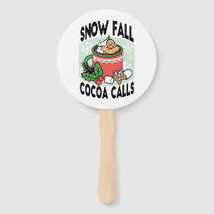Warm Up with Snow Fall Cocoa Calls - Winter Drink Hand Fan