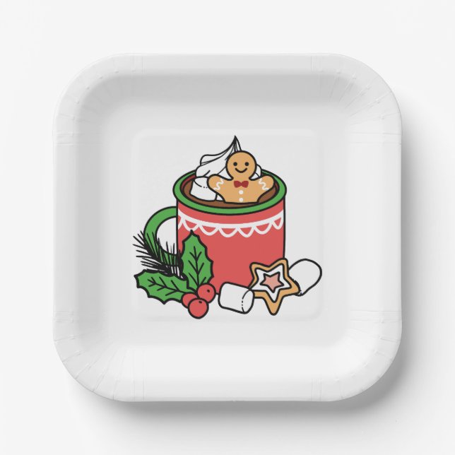 Warm Up with Snow Fall Cocoa Calls - Winter Drink Paper Plate (Front)