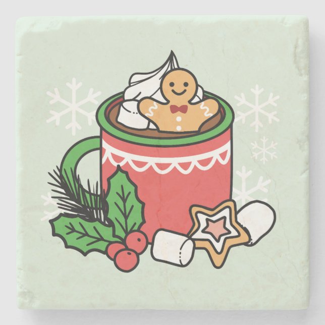 Warm Up with Snow Fall Cocoa Calls - Winter Drink Stone Coaster (Front)