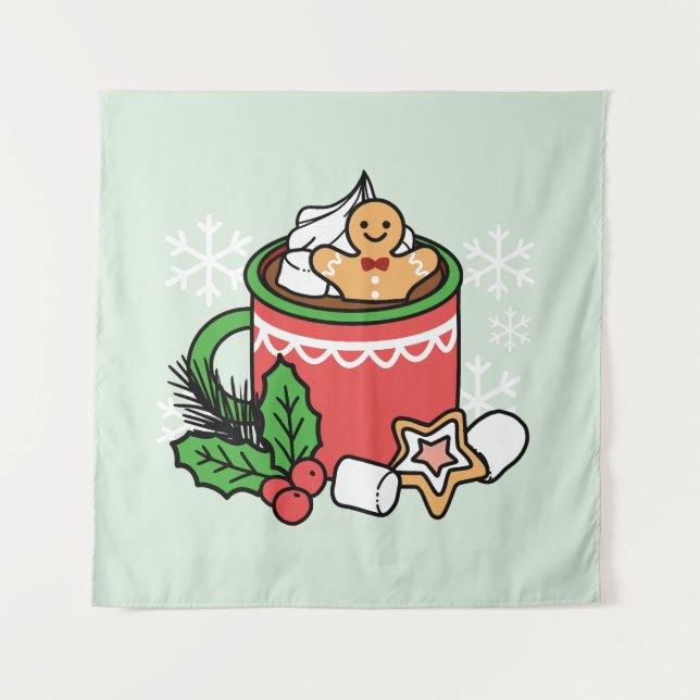 Warm Up with Snow Fall Cocoa Calls - Winter Drink Tapestry (Front)