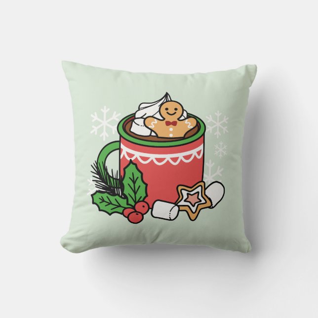 Warm Up with Snow Fall Cocoa Calls - Winter Drink Throw Pillow (Front)
