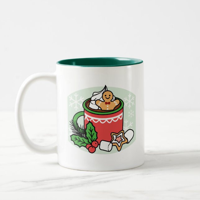 Warm Up with Snow Fall Cocoa Calls - Winter Drink Two-Tone Coffee Mug (Left)