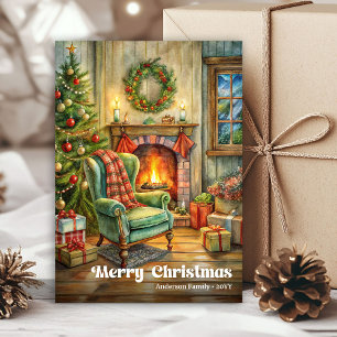 Warm vintage Christmas interior classic Holiday Card