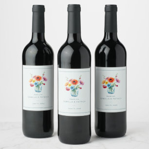Warm Watercolor Floral Jar Wine Label