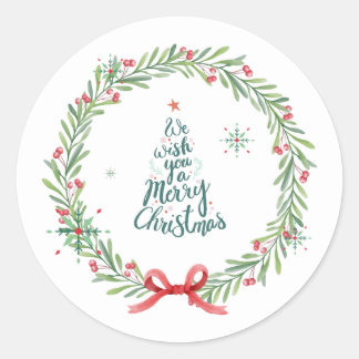 Warm Watercolor Holiday Wreath Decorative Sticker