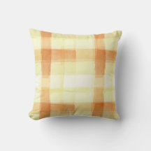 Warm Watercolor Orange Plaid Throw Pillow
