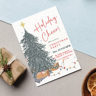 Warm watercolor pine tree holiday party invitation