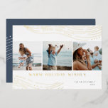 Warm Wave | 3 Photo Collage Foil Holiday Card<br><div class="desc">Send holiday greetings in chic style with these elegant and modern photo collage cards featuring three square photos aligned side by side and adorned with line-drawn gold foil embellishments at the top and bottom. "Warm Holiday Wishes" appears beneath in modern gold foil lettering, with your family name and the year...</div>