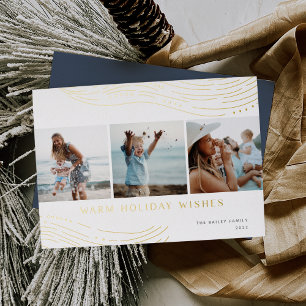 Warm Wave   3 Photo Collage Foil Holiday Card