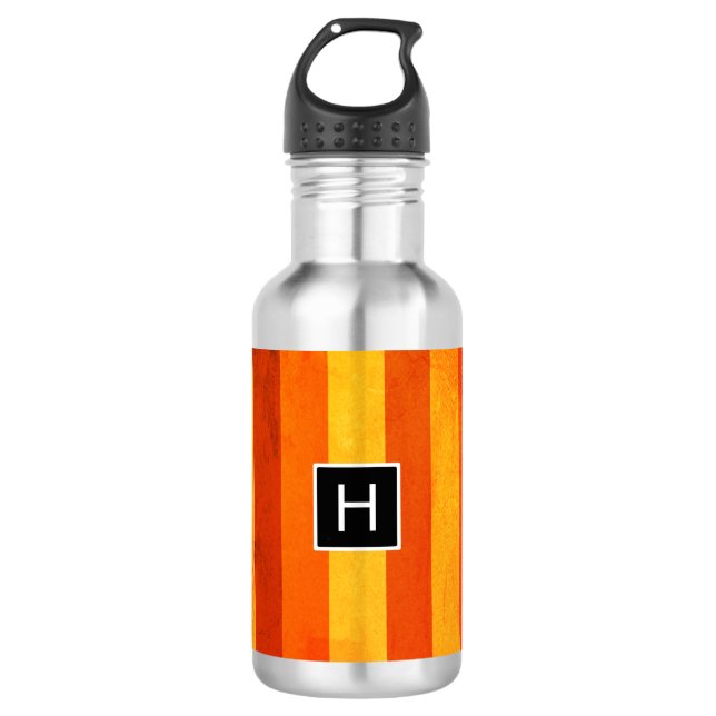 Warm Weathered Orange Red Stripes Monogram 532 Ml Water Bottle (Front)