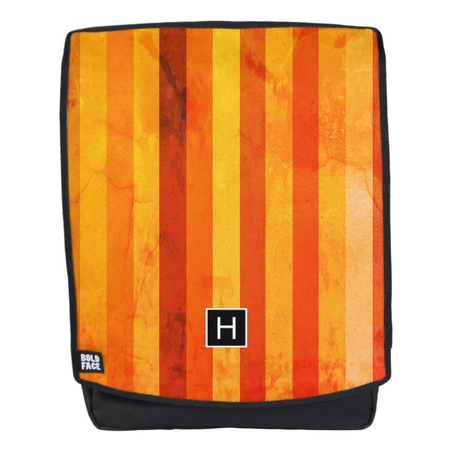 Warm Weathered Orange Red Stripes Monogram Backpack (Front)