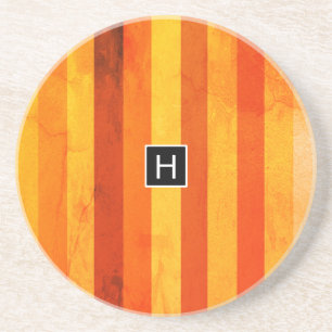 Warm Weathered Orange Red Stripes Monogram Coaster